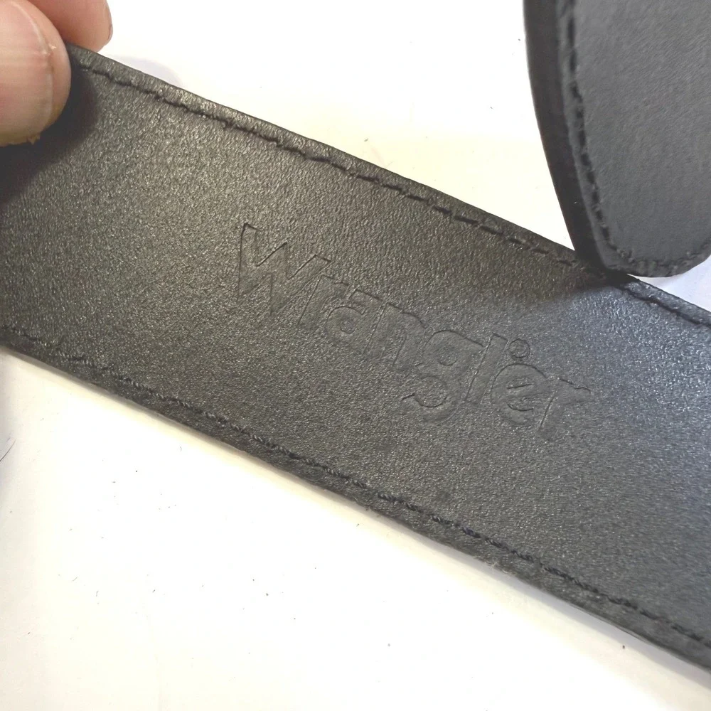 Wrangler Mens Black Genuine Leather Belt 38 Western Gunmetal Buckle BW29271